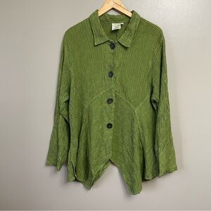 Mill Valley Hobo Shirt Artsy Lagenlook Women's L Black Green Stripe Asymmetric